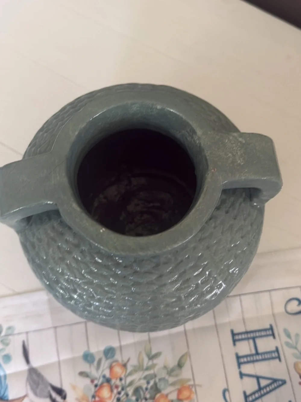 Handcrafted Textured Ceramic Vase in aqua Green